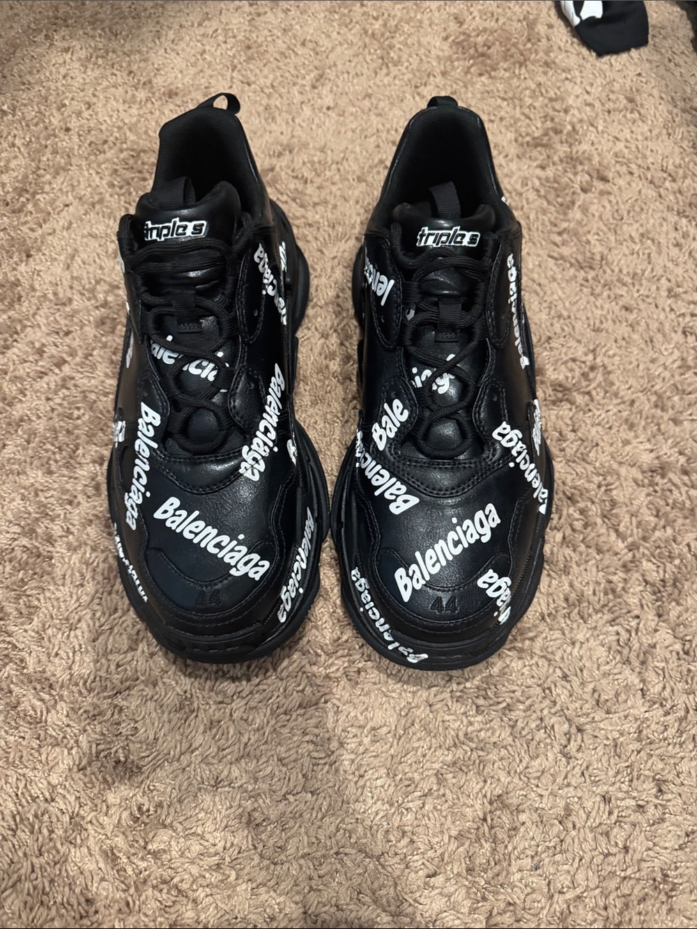 Balenciaga Black Triple S Logo-Print Chunky Sneakers